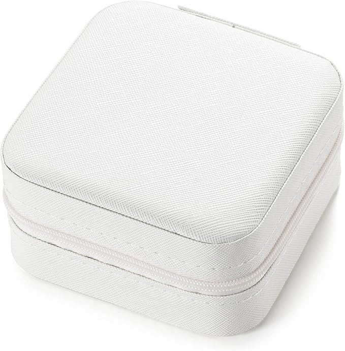 Mini Jewelry Travel Case,Small Jewelry Box,Traveling Jewelry Organizer,Portable Jewellery Storage Holder for Rings Earrings Necklace Bracelet Bangle Organizer Boxes for Girls Women(PU-White)