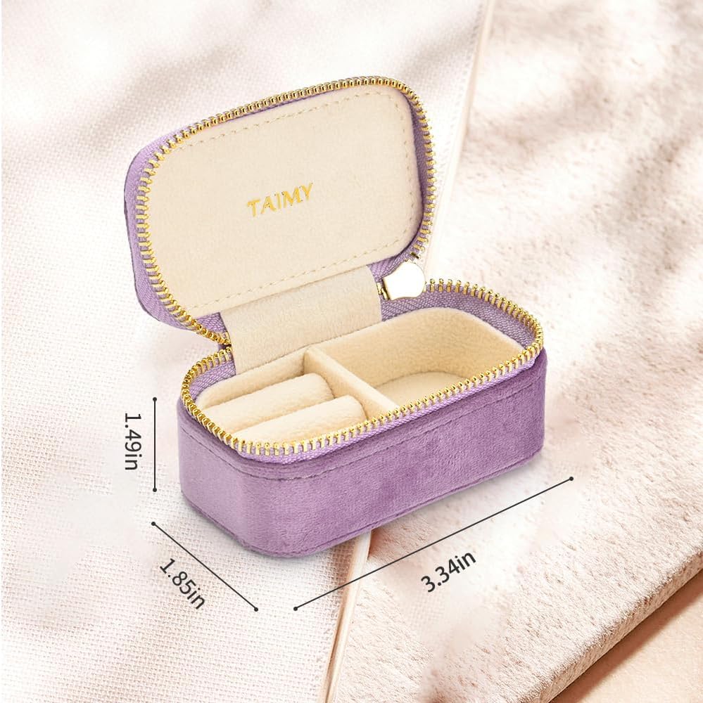 Small Travel Jewelry Case, Mini Tiny Plush Velvet Jewelry Box for Women and Girls, Pocket Size Jewelry holder organizer for Rings Earrings and Small Items(Lavender)