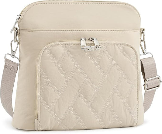 G4Free Anti-Theft Crossbody Bags for Women, Lightweight Nylon Shoulder Purse Medium Handbags for Travel Work-Beige