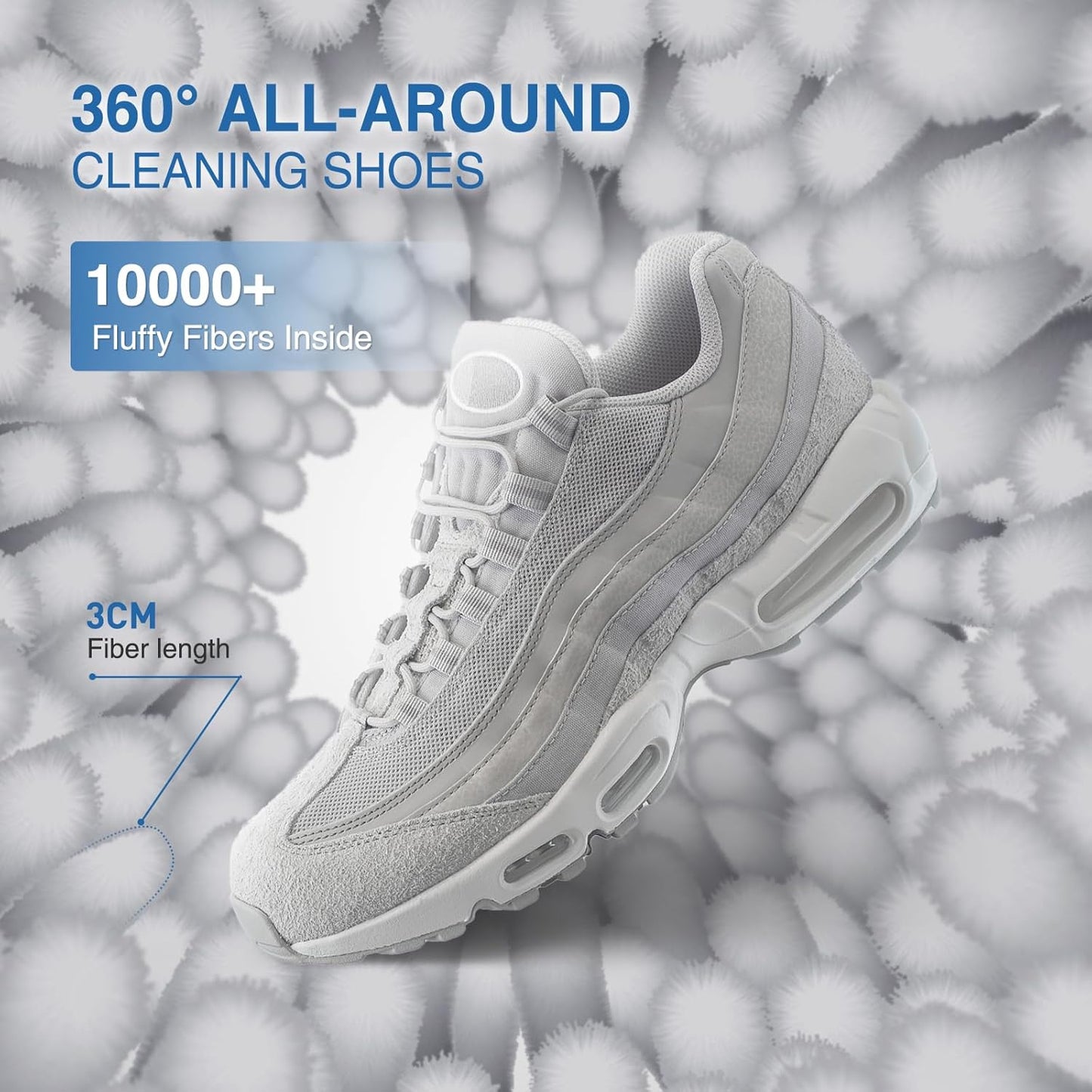 Shoe Laundry Bags for Washing Machine, 2024 New Reusable Laundry Shoe Bag for Washer and Dryer, Fluffy Fibers 360° Wrap-Around Cleaning, 2 Pairs Adjustable Shoe Trees for All Shoes, ‎Gray