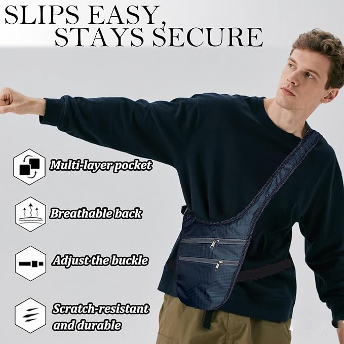 Travel Money Belt Body Contoured Slim Anti Theft Passport Holder Unisex Adjustable Waist Wallet with Secure Zipper（dark blue）