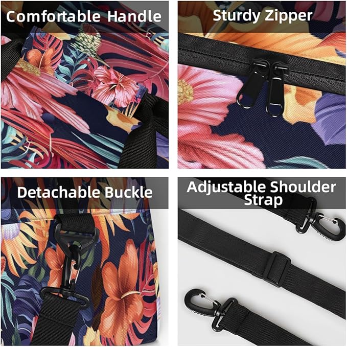 Travel Duffle Bag, Navy Tropical Flower Waterproof Weekender Overnight Bags for Women Men Lightweight Carry on Duffle Gym Bag for Travel, Sports, Fitness, Workout