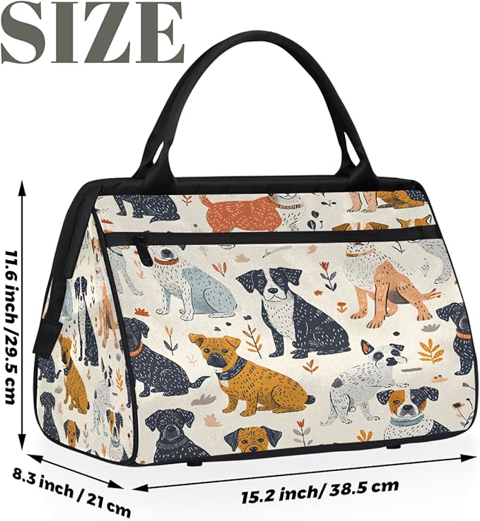 Multipurpose Duffle Bag, Waterproof Carry On Bag with Spacious Design, Cute Dogs Pattern Gym Bags, 15.2x8.3x11.6in