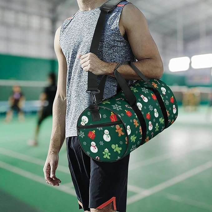Foldable Gym Travel Bag Basketball Football Weekender Bag Carry on Beach Yoga Overnight Luggage Bags (Christmas Gingerbread Green)
