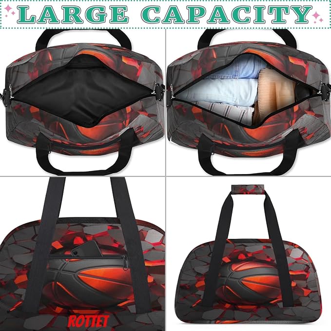 Custom Name Sports Bag for Kids Boys, Personalized Gym Duffel Fitness Travel Weekender Tote Carry-On Training Perform Bag,Red Soccer Ball