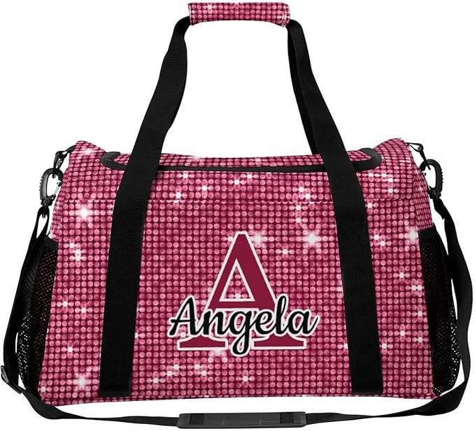 Pink Sparkly Print Personalized Duffel Sports Bag with Name Custom Weekender Overnight Bag Gym Bag Travel Duffel Bag