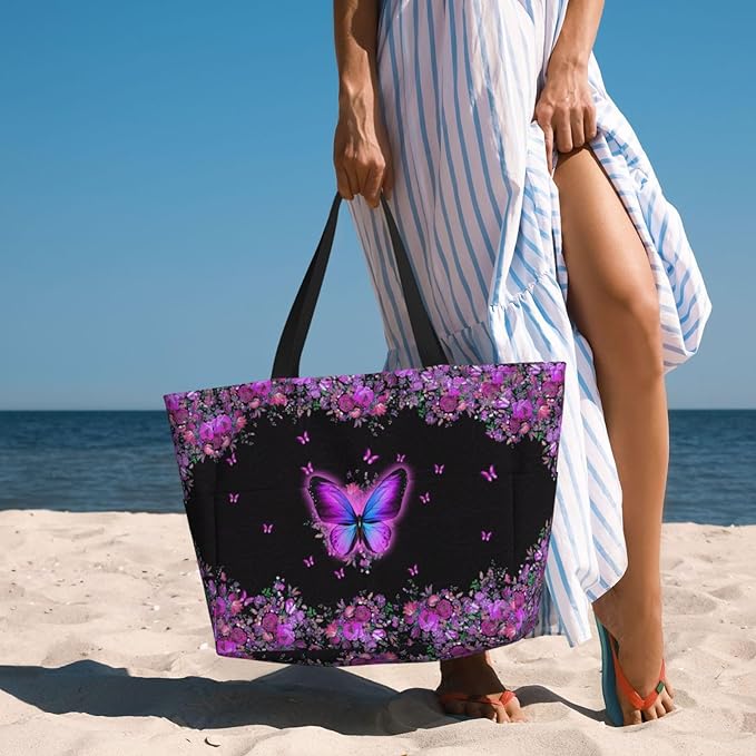 Large Beach Bag for Women Waterproof Foldable Travel Shoulder Tote Bag with Pocket for Weekender Pool Vacation