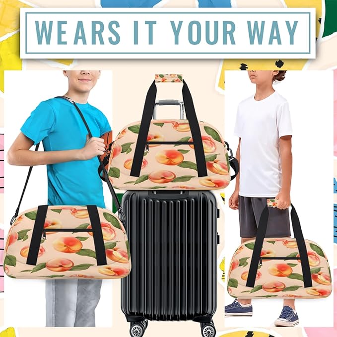 Gym Bag for Women Men, Peach Pattern Travel Duffle Bags for Dance Ballet Overnight, Carry-On Weekender Bag with Detachable Shoulder Strap