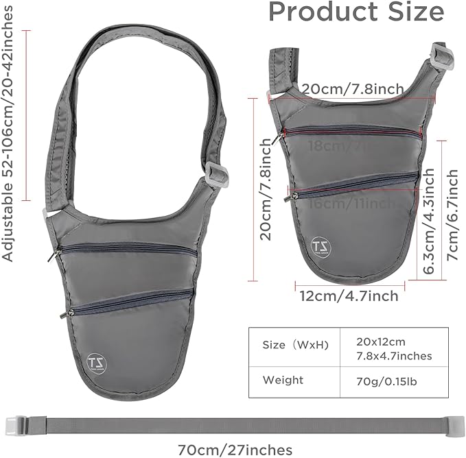 Crossbody Bag for Men Women Anti-Theft Money Belt for Travel Hidden Slim Passport Holder Mini Sling Bag Chest Belt Under Clothes to Protect Cash, Credit Cards, Phone