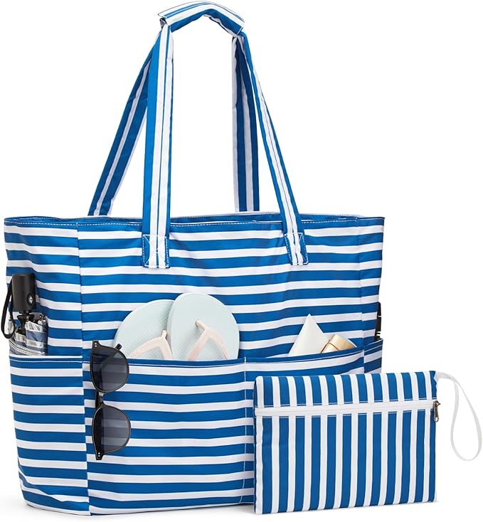 G4Free XL Beach Bag Waterproof Sandproof, Large Foldable Beach Tote with Zipper for Women, Pool Travel Swim Grocery Tote Bag
