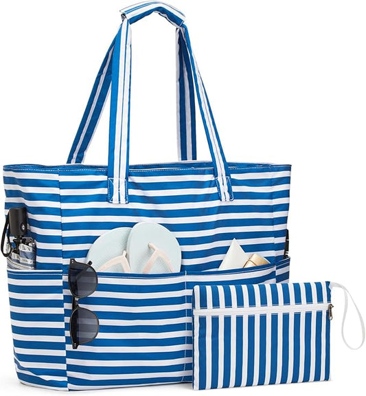 G4Free XL Beach Bag Waterproof Sandproof, Large Foldable Beach Tote with Zipper for Women, Pool Travel Swim Grocery Tote Bag