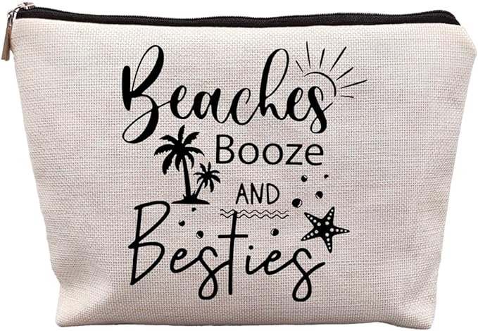 Girls Trip Gifts, Girls Weekend Bestie BFF Friendship Gifts for Women Friends, Beaches Booze and Besties Canvas Makeup Bag Cos