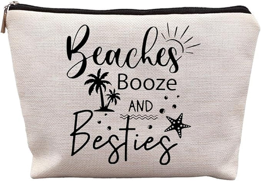 Girls Trip Gifts, Girls Weekend Bestie BFF Friendship Gifts for Women Friends, Beaches Booze and Besties Canvas Makeup Bag Cos