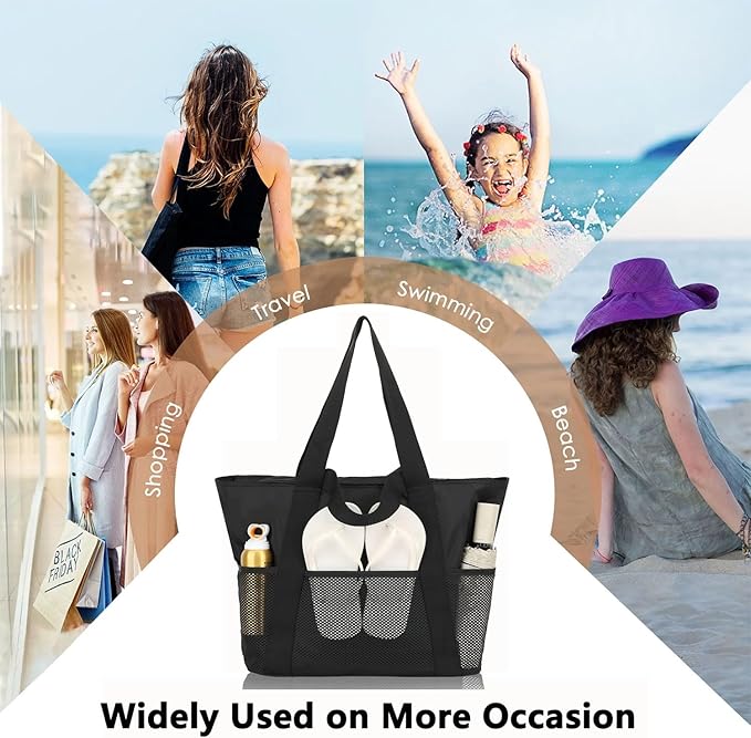 Mesh Beach Bag for Women, Casual Hobo Bags Large Beach Tote for Pool Travel Cruise Vacation Essentials