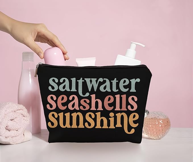Beach Makeup Bag,Sunscreen Summer Travel Makeup Pouch,Saltwater Seashells Sunshine Travel Cosmetic Zipper Bags for Women,Beach Gifts for Women (color-05)