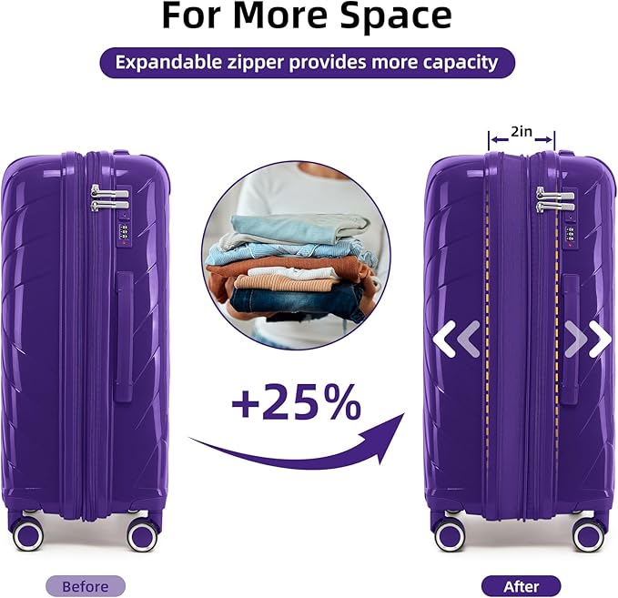 Carry On Luggage 22x14x9 Airline Approved, 20 Inch Expandable Hardshell Luggage Carry-on Suitcases with Spinner Wheels, Carry On Suitcase Set for Women (PURPLE)