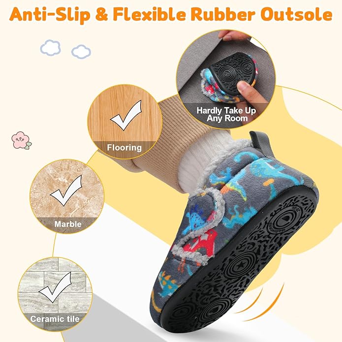JOINFREE Toddler Slippers Boys Girls Adjustable House Shoes Barefoot Sock Shoes with Rubber Sole Baby Comfort Warm Indoor Outdoor Walking Shoe