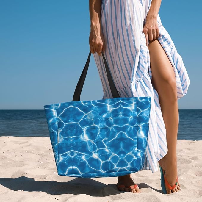 Large Beach Bag for Women Waterproof Foldable Travel Shoulder Tote Bag with Pocket for Weekender Pool Vacation