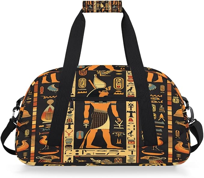 Travel Duffle Bag, Egyptian Hieroglyphs Waterproof Weekender Overnight Bags for Women Men Lightweight Carry on Duffle Gym Bag for Travel, Sports, Fitness, Workout
