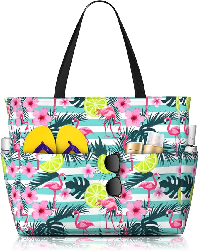 Beach Bag Tote Bags Waterproof Sandproof for Women Large Beach Tote Bag Foldable with Pockets for Weekend Vacation