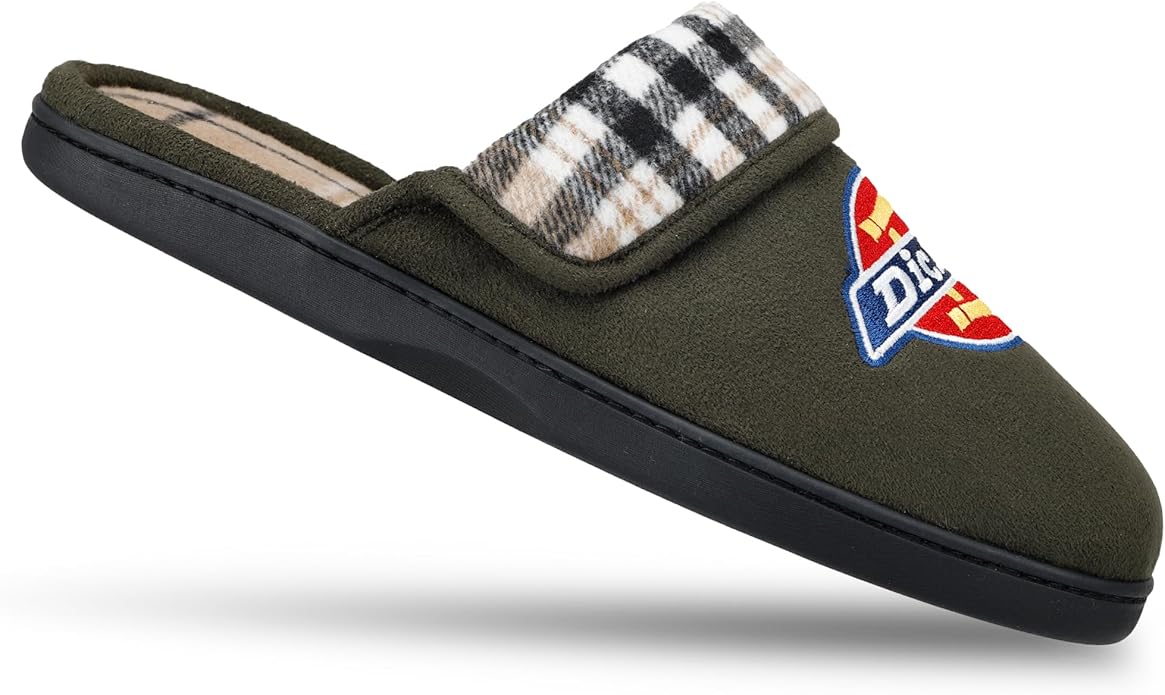 Dickies Men's Slide-on Memory Foam Scuff Slipper With Embroidered Logo - Indoor/Outdoor Sole