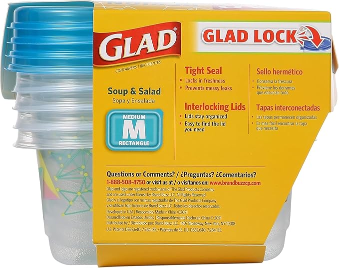 Glad GladWare Design Series Food Storage Containers with Lids, Medium Rectangle BPA Free Plastic for Meal Prep and Lunches, Tight Seal, Microwave and Dishwasher Safe, 24 Oz, 4 Count - 2 Pack