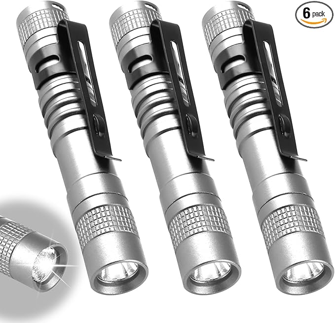 Mini Flashlight, AAA Small Pen Light with Clip, Portable 500lm Pocket Pen Flashlight for Inspection Repair Outdoor Emergency (3 Pack, Sliver, 3.5")