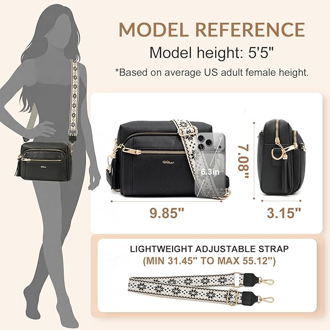 Small Leather Crossbody Bags for Women Anti theft Purses and Handbag Shoulder Hangbag with Wide Strap Tassel