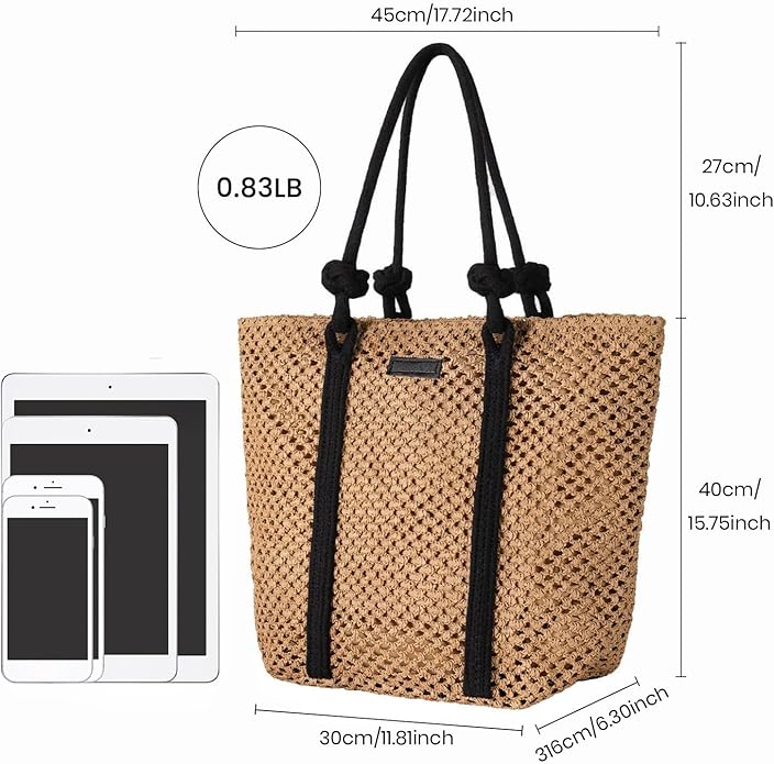 Straw Bags For Women, Crochet Beach Bag Large Woven Shoulder Purse Handbag, Beach Tote Straw Bag for Summer Vacation