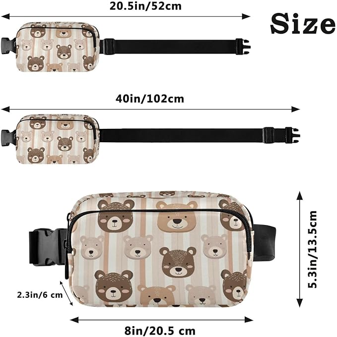 Kawaii Bear Stripe Fanny Pack for Women Men Water Resistant Fashion Waist Packs with Adjustable Strap Belt Bag for Travel Workout Jogging Hiking 21219063