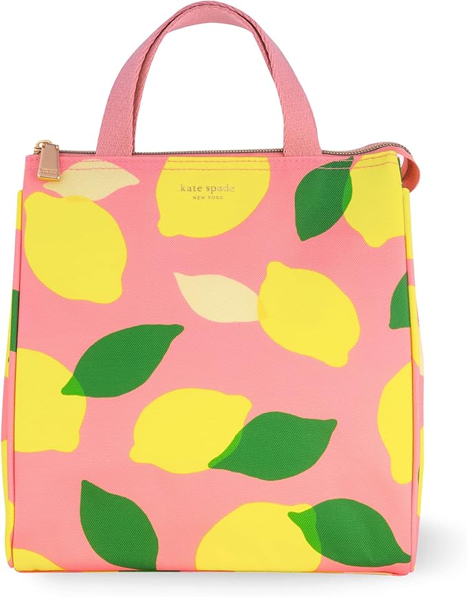 kate spade new york Portable Soft Cooler Lunch Bag, Thermal Tote with Insulated Interior Lining and Storage Pocket, Lunch Tote for Women, Lemon Toss