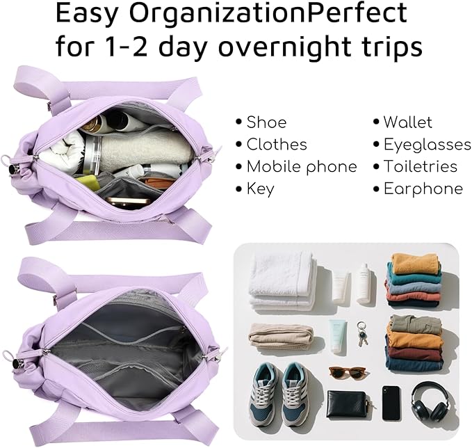 CAMTOP Mini Gym Bag for Women, Small Gym Tote Bag Puffy Quilted Sports Duffel Bag with Wet Compartment and Coin Purse Duffel Bags Dance Yoga Workout Bag for Gifts (Fashional Purple, Mini-12.6")