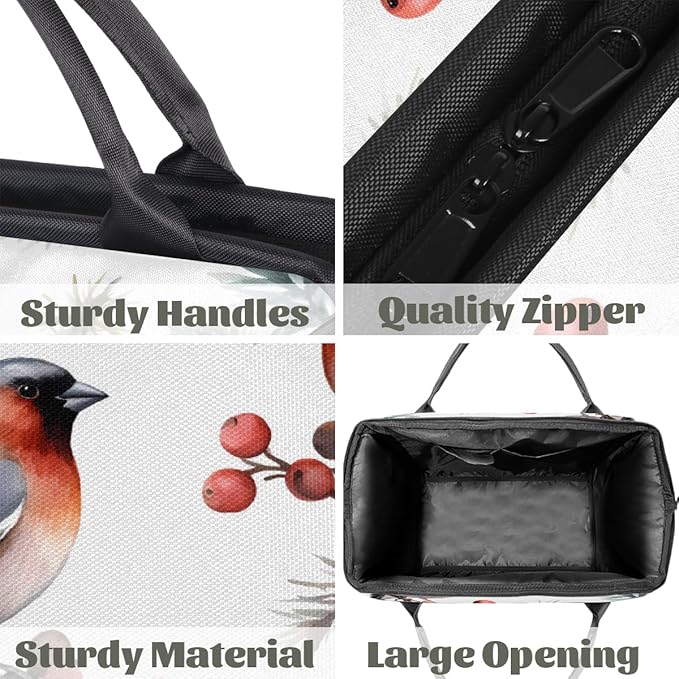 Travel Duffel Bag, Watercolor Winter Bullfinches Holly Leaf Waterproof Sports Gym Duffle Bag, Large Capacity Weekender Carry On Overnight Bags for Women Men