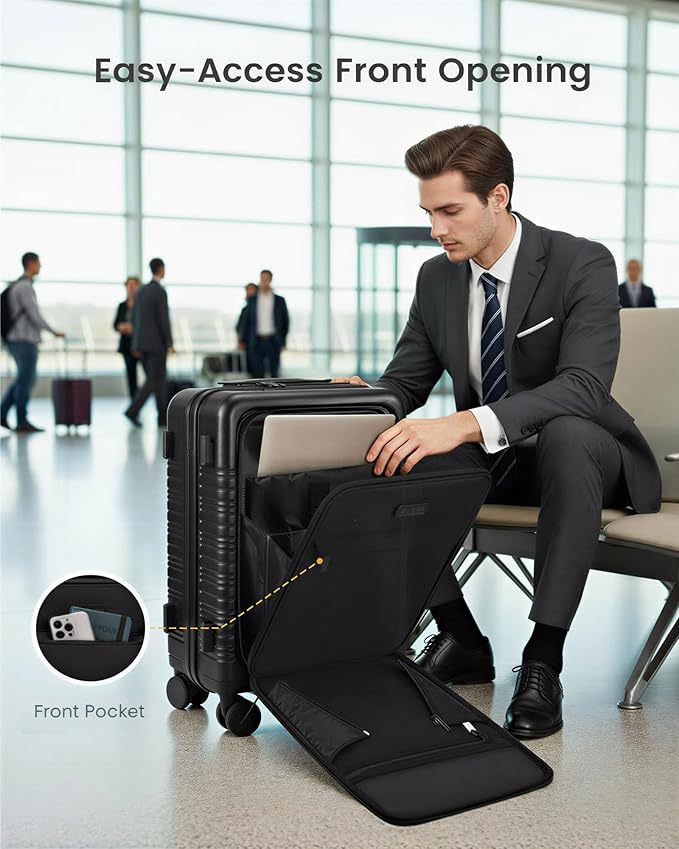 LOVEVOOK Carry On Luggage 22x14x9 Airline Approved with Detachable Pouch, 21 Inch Hardside Suitcases with Spinner Wheels, Lightweight Carry-on Luggage with TSA Lock for Women Men, 2PCS, Black