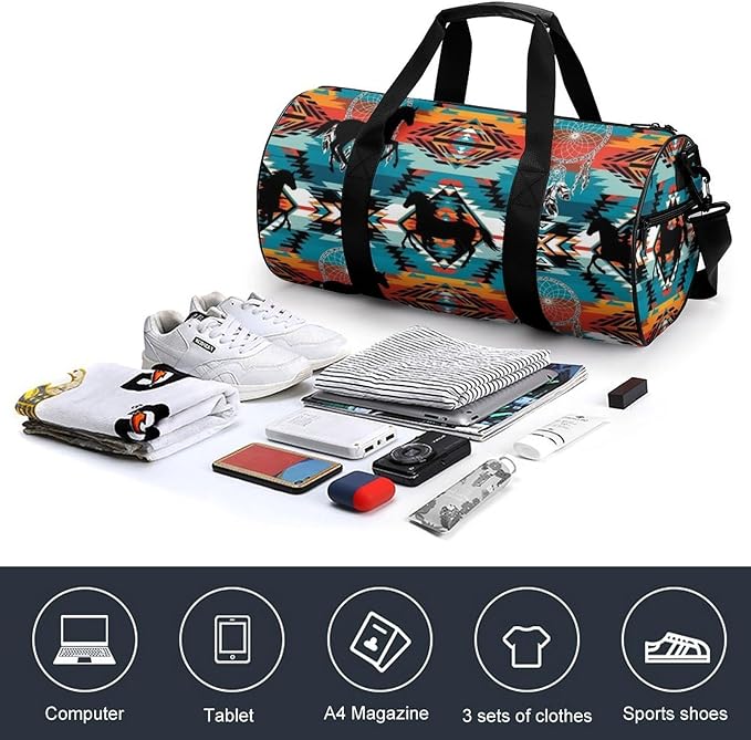 Gym Sports Duffle Bag Southwest Aztec Turquoise Weekender Carry on Beach Yoga Overnight Luggage Bag Travel Training Workout Bags