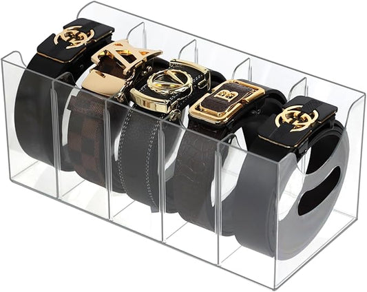 Acrylic Belt Organizer, Belt Storage Holder Purse Organizer for Closet, 5 Compartments Clear Plastic Display Case Pantry Kitchen Cabinet Organizers and Storage Seasoning Organizer