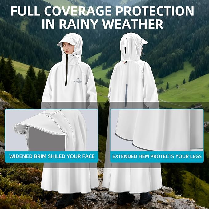 Hooded Rain Poncho for Adults Waterproof Rain Ponchos Lightweight Raincoat Reusable Rain Jacket for Men Women Outdoor