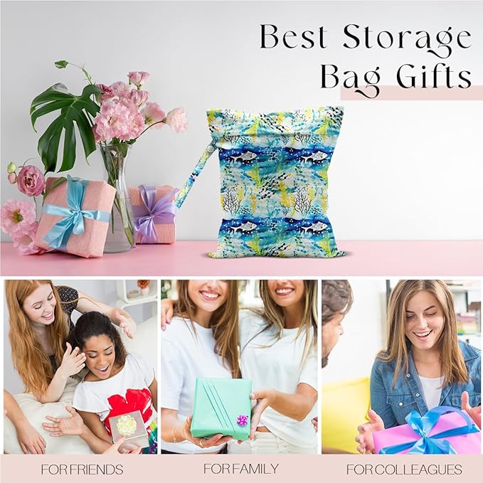 Wet Bag for Swimsuit, Beach Travel Essentials Wet Dry Bag, for Sunscreen Toiletry Dirty Clothes Yoga Gym Diaper, Friends Summer Beach Vacation Gifts. fish seaweed
