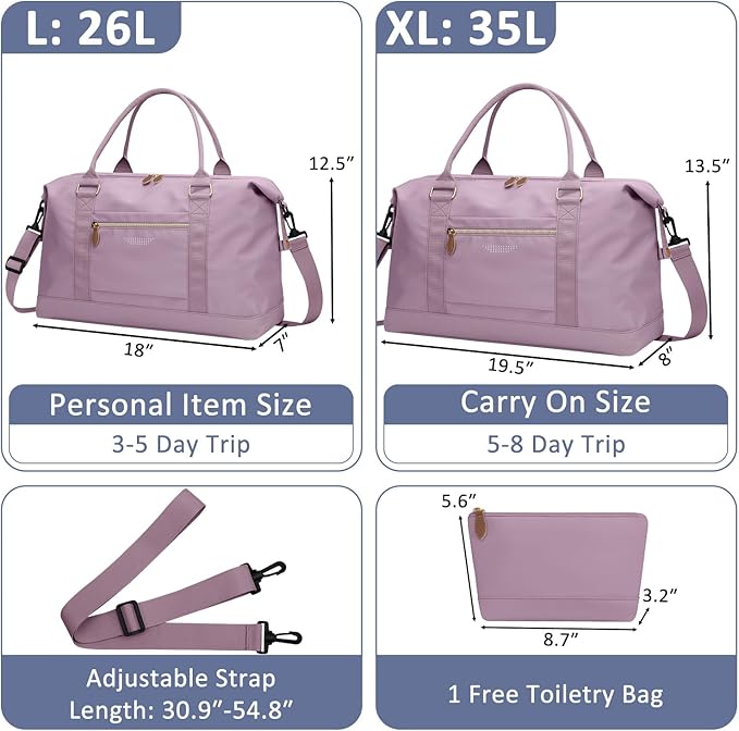 Travel Duffle Bag for Women, Weekender Bags, Hospital Bag for Labor Delivery, Lightweight Tote Duffel Overnight Bag with Luggage Sleeve,Airplane Travel Bags (Purple, Large)