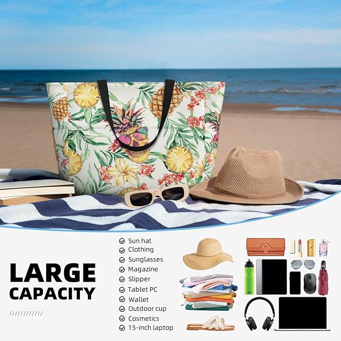 Large Beach Bag for Women Waterproof Foldable Travel Shoulder Tote Bag with Pocket for Weekender Pool Vacation