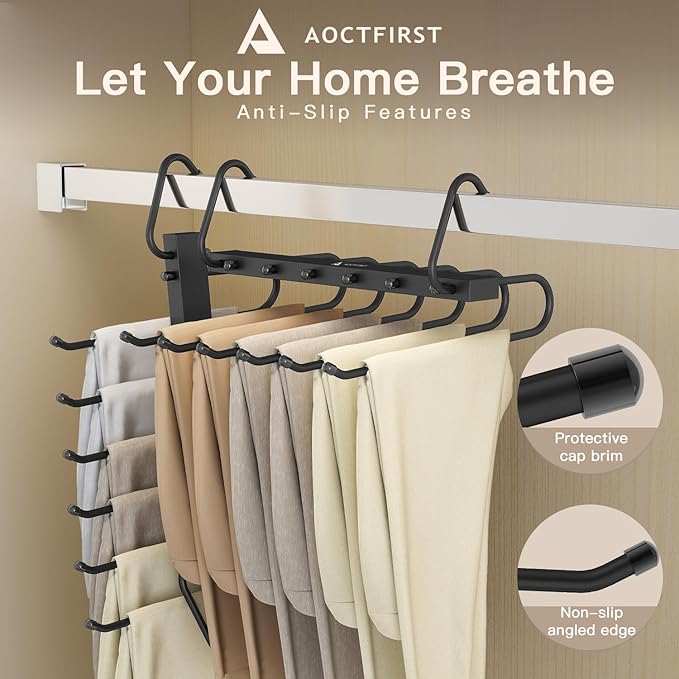 4 Pack Magic Pants Hangers Space Saving - Multi-Layer Space Saving Hangers, Multifunctional Clothing Rack for Jeans, Trousers, Skirts, Scarves & Slacks，2-Year Warrant