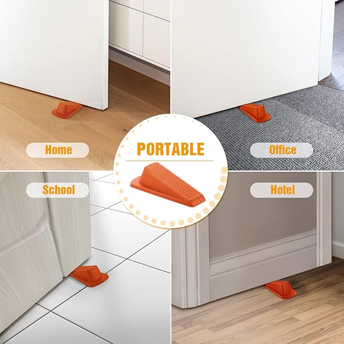 Crosize 3 Pack Rubber Door Stoppers for Floor, Door Stop Wedge for Heavy Duty Door, Orange