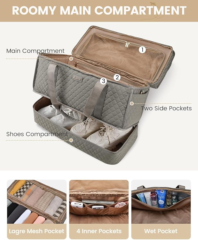 LOVEVOOK Large Travel Duffle Bag, Weekender Bags for Women With Shoe Compartment, Overnight Hospital Bag For Women Labor Delivery, Carry on Bag Personal Item Travel Bag, Yoga Gym Duffel Bag