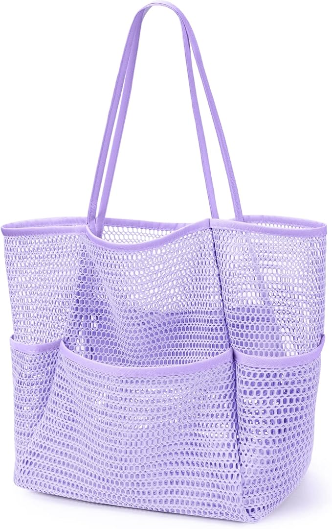 KPX Beach Bag with Mini Pocket, Beach Tote Bags for Women Large Foldable Mesh Swimming Pool Travel Bags - Sandproof