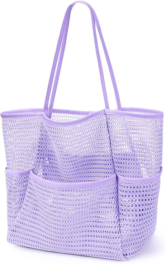 KPX Beach Bag with Mini Pocket, Beach Tote Bags for Women Large Foldable Mesh Swimming Pool Travel Bags - Sandproof