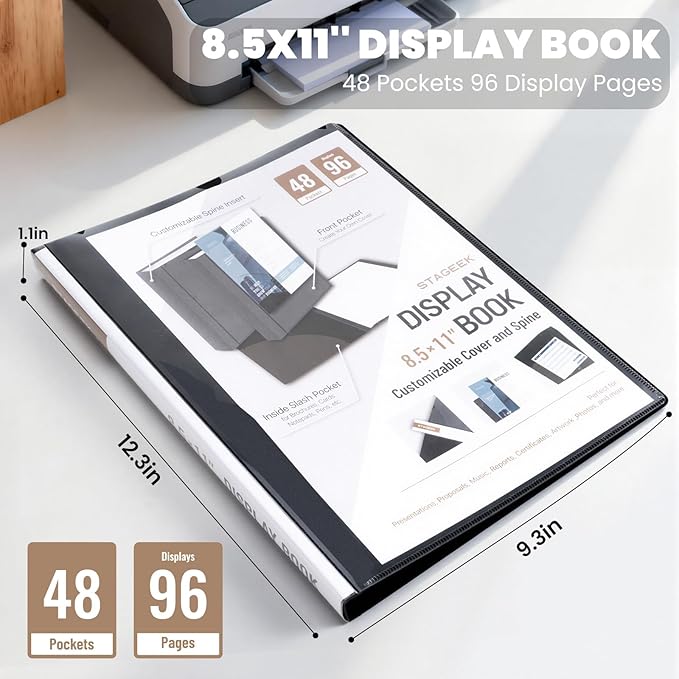 48-Pocket portfolio binder display 96 pages, 8.5x11 Binder with Plastic Sleeves, Art Portfolio Folder with Clear Sheet Protectors, Presentation Book for Artwork, Document Organizer