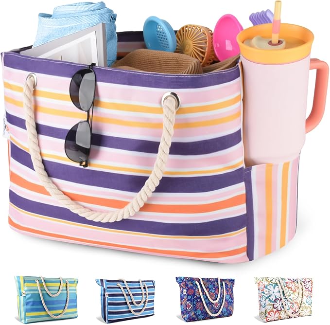 CaCTOUR Large Beach Bag Women,Beach Bags Waterproof Sandproof with Zipper Wet Pocket,Beach Tote Pool Bag for Swim Gym Travel