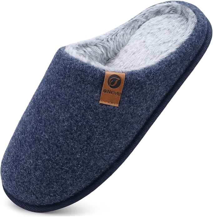 ONCAI Men's House Slippers Memory Foam Slip-On Warm Cozy Scuff Home Bedroom Shoes with Indoor/Outdoor Rubber Soles US Size 7-15