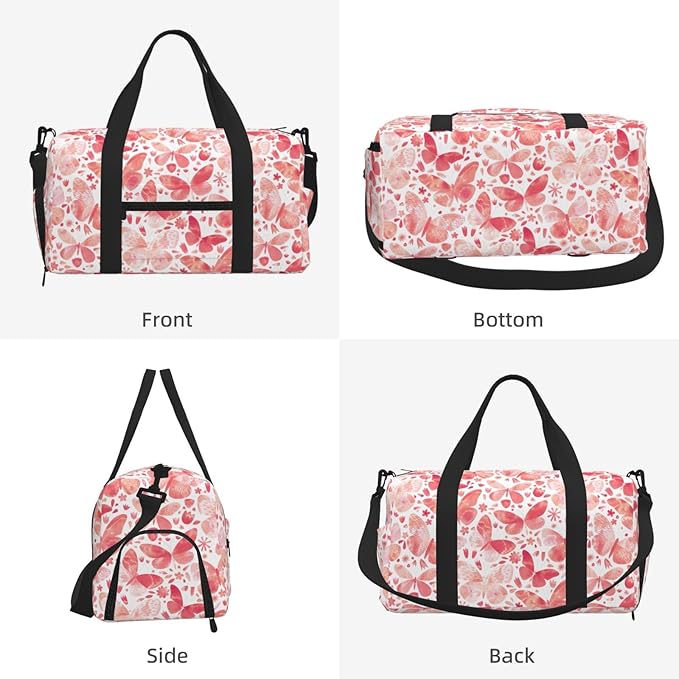 Butterflies Watercolor Coral Pink Women'S Gym Duffle Bag With Shoes Compartment, Ideal For Travel, Gym, Sports, Duffel, Weekender