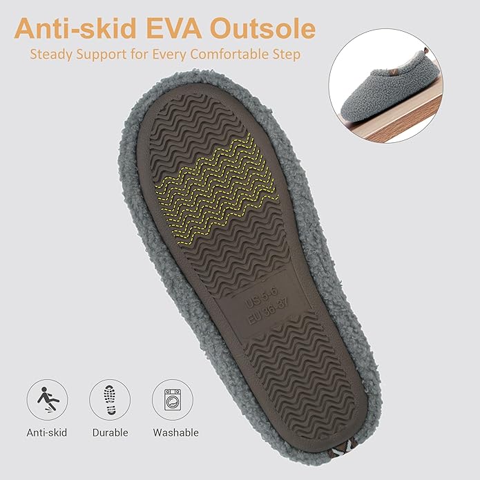 Women’s Fuzzy Memory Foam Slippers with Cozy Curly Fur and Warm Fleece Lining Closed Back Non-Slip House Shoes Lightweight Soft Comfy Indoor Bedroom Slippers